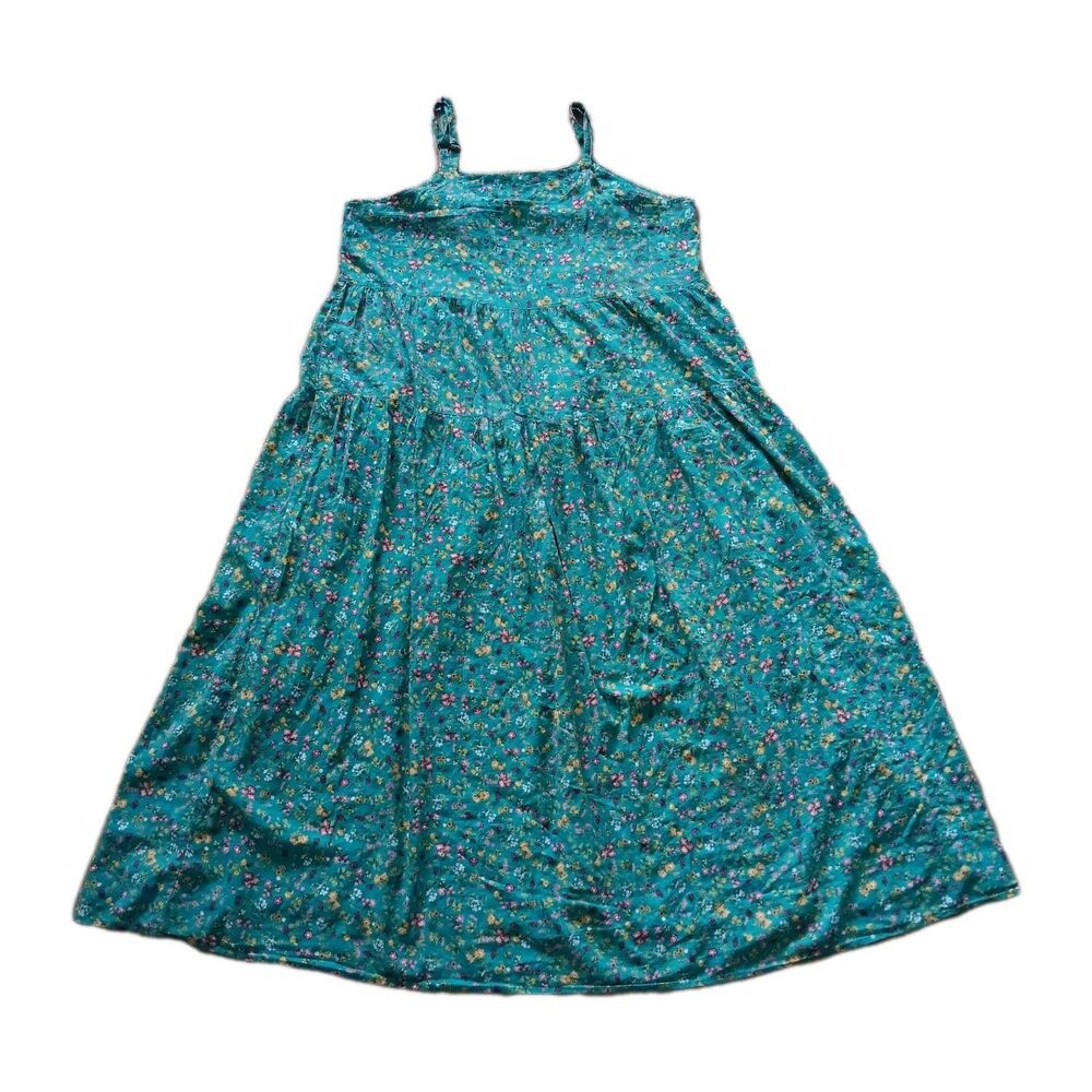 Maxi Floral Dress Women 3XL Strappy Teal Flowy Cotton Lightweight Boho Peasant